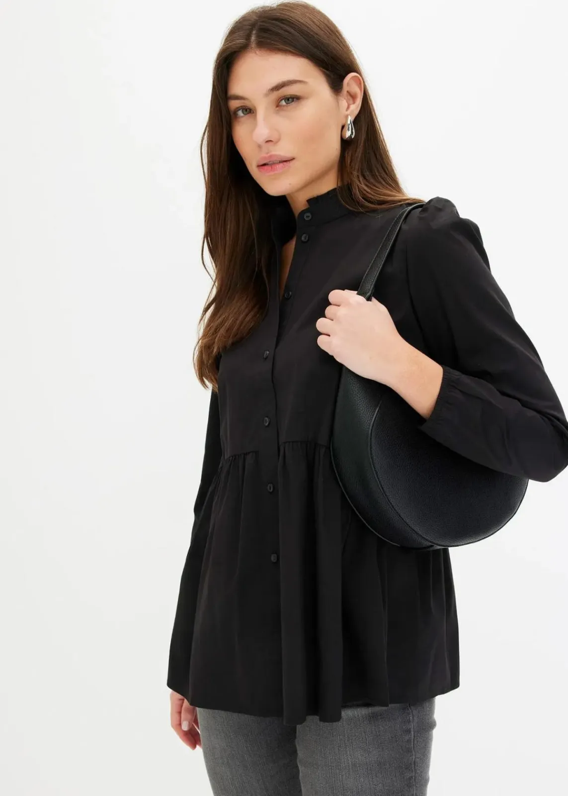 bonprix Blusen & Tuniken|Bekleidung·Jacken & Mäntel^Longbluse aus Baumwoll-Mix schwarz