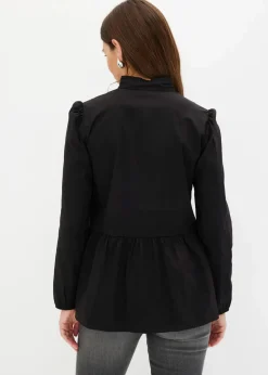 bonprix Blusen & Tuniken|Bekleidung·Jacken & Mäntel^Longbluse aus Baumwoll-Mix schwarz
