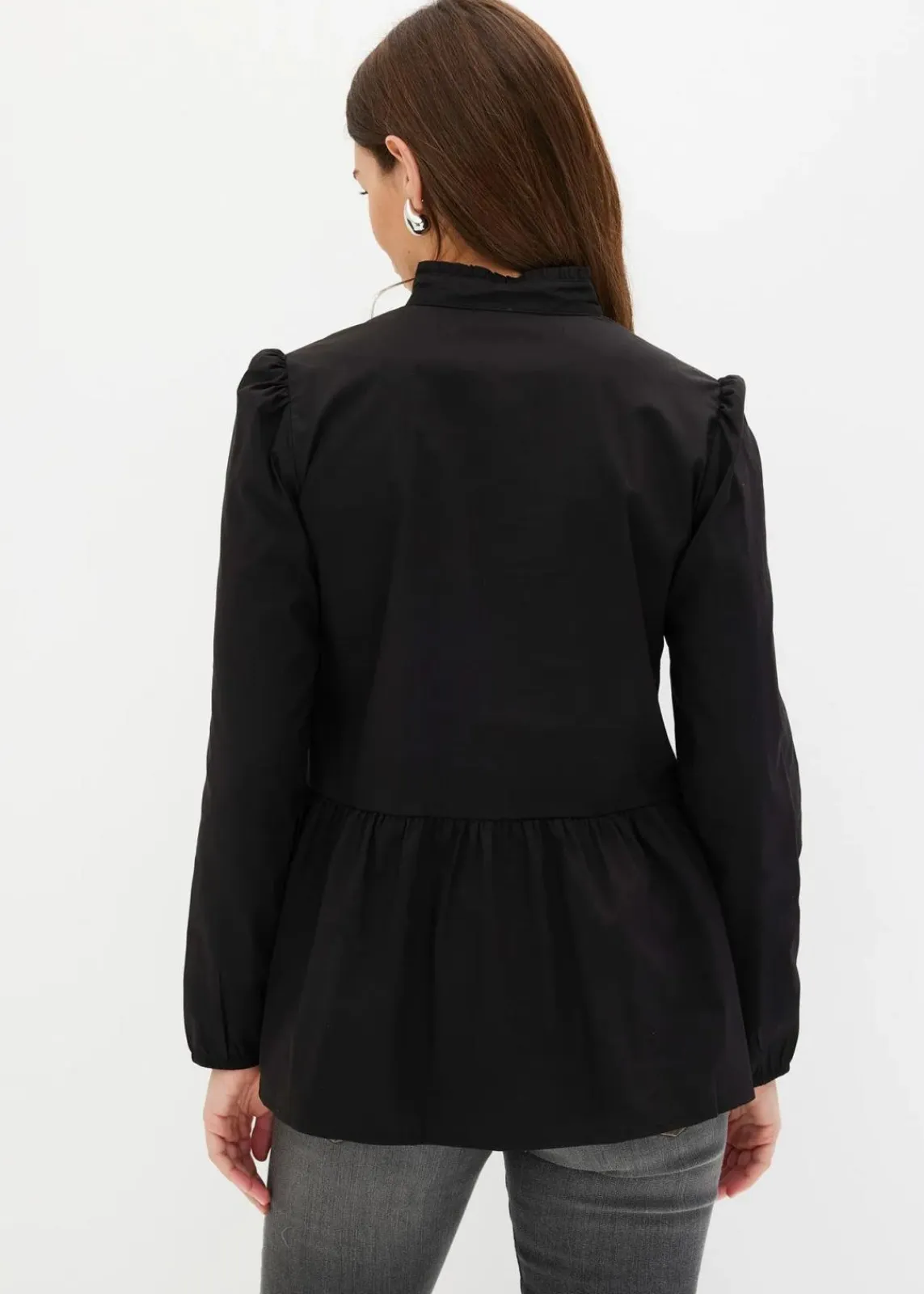 bonprix Blusen & Tuniken|Bekleidung·Jacken & Mäntel^Longbluse aus Baumwoll-Mix schwarz