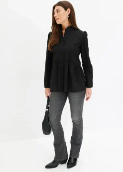 bonprix Blusen & Tuniken|Bekleidung·Jacken & Mäntel^Longbluse aus Baumwoll-Mix schwarz
