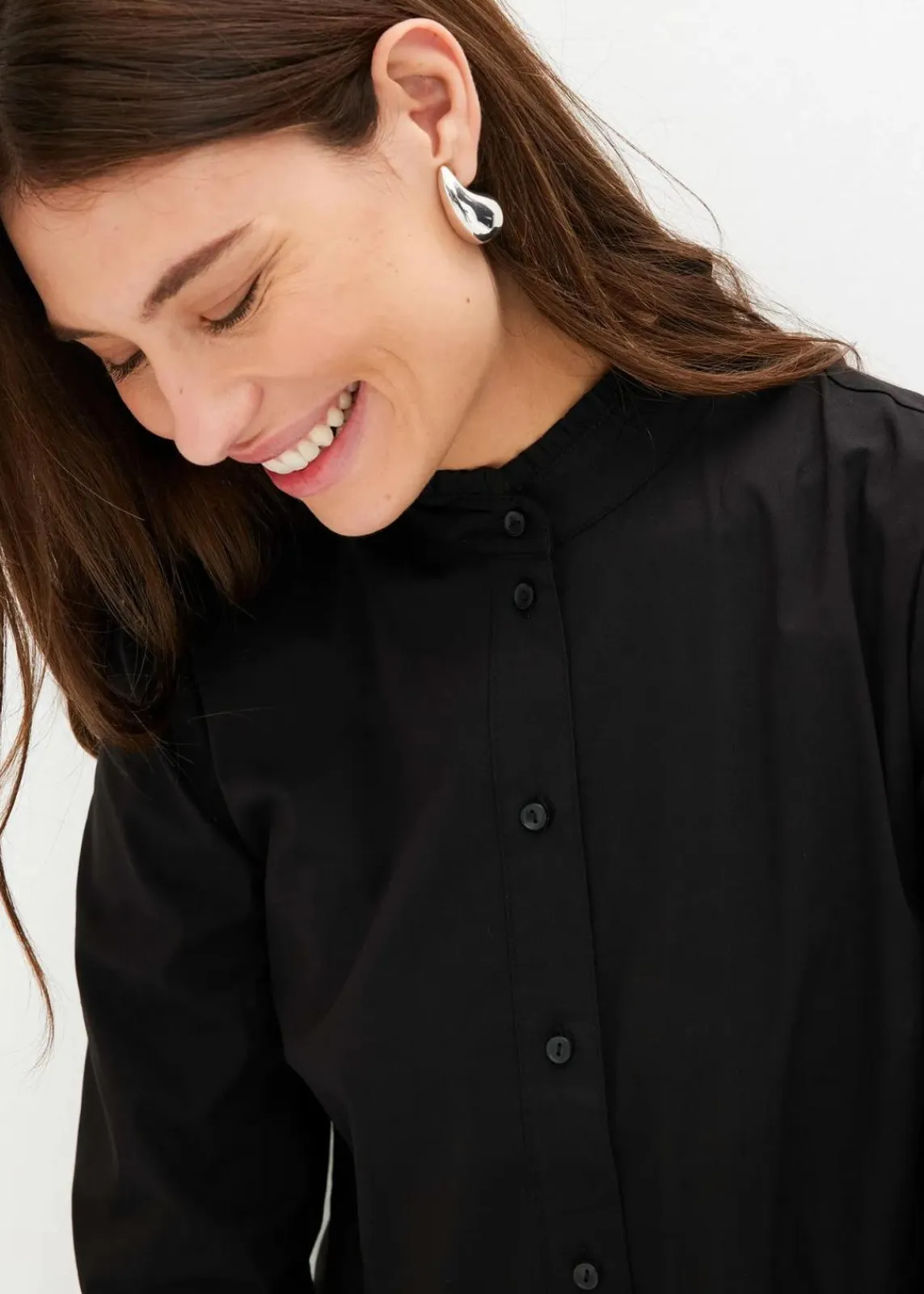 bonprix Blusen & Tuniken|Bekleidung·Jacken & Mäntel^Longbluse aus Baumwoll-Mix schwarz