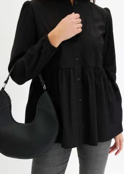 bonprix Blusen & Tuniken|Bekleidung·Jacken & Mäntel^Longbluse aus Baumwoll-Mix schwarz