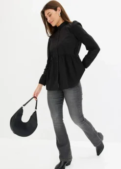 bonprix Blusen & Tuniken|Bekleidung·Jacken & Mäntel^Longbluse aus Baumwoll-Mix schwarz