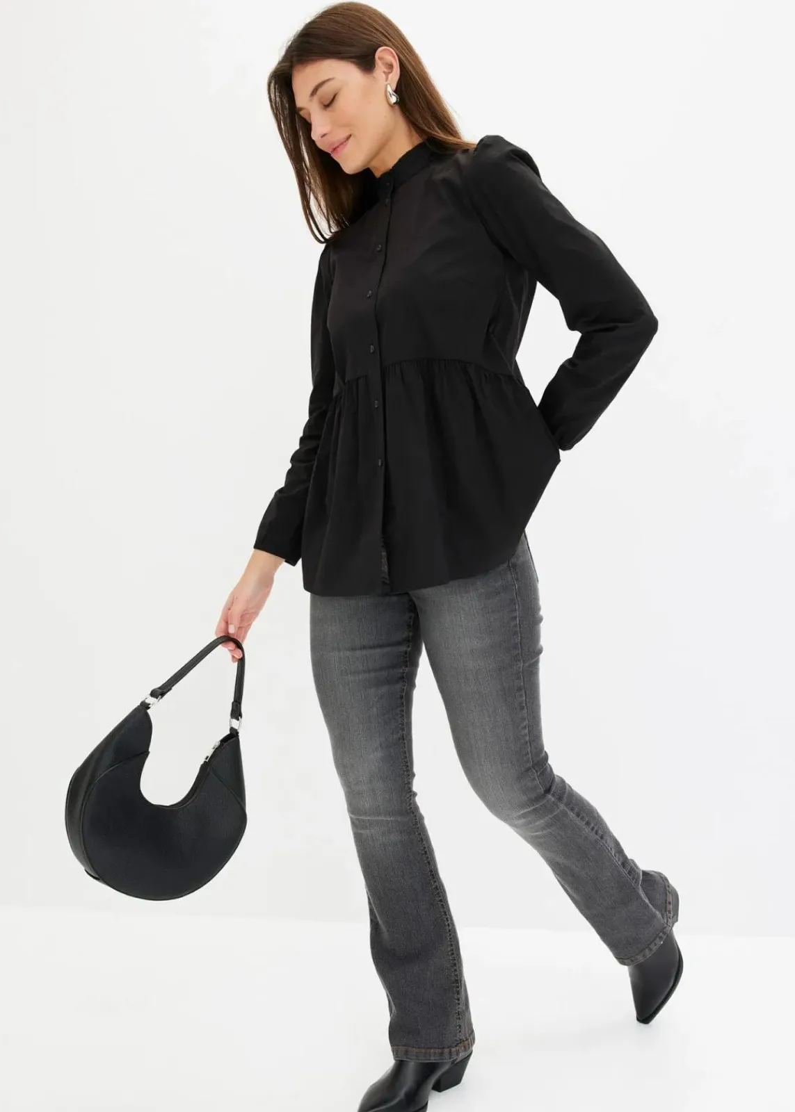 bonprix Blusen & Tuniken|Bekleidung·Jacken & Mäntel^Longbluse aus Baumwoll-Mix schwarz