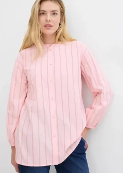 bonprix Bekleidung·Jacken & Mäntel|Blusen & Tuniken^Longbluse aus Baumwollpopeline rosenquarz längs gestreift