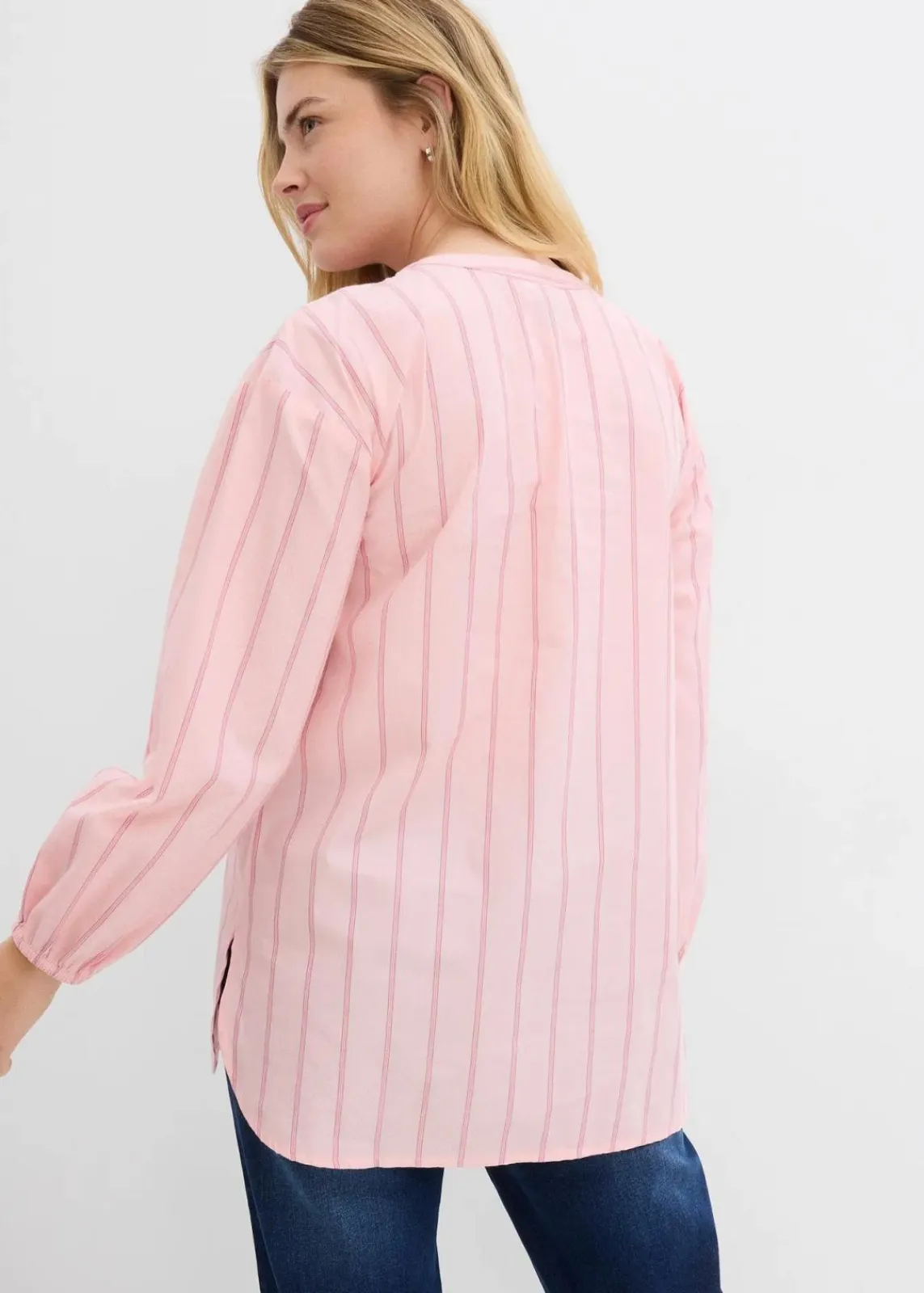 bonprix Bekleidung·Jacken & Mäntel|Blusen & Tuniken^Longbluse aus Baumwollpopeline rosenquarz längs gestreift