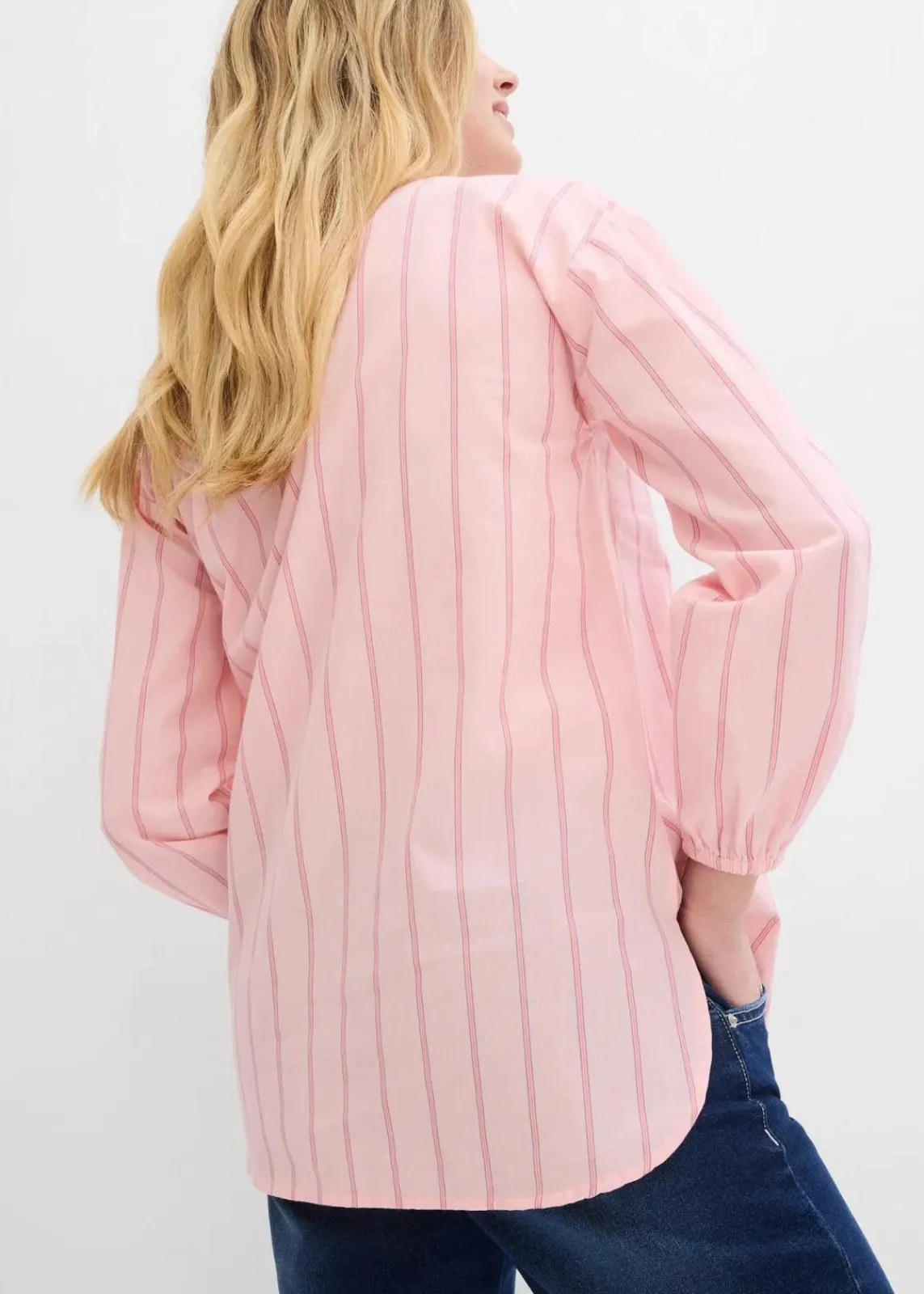 bonprix Bekleidung·Jacken & Mäntel|Blusen & Tuniken^Longbluse aus Baumwollpopeline rosenquarz längs gestreift