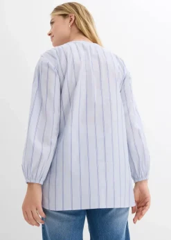 bonprix Blusen & Tuniken|Bekleidung·Jacken & Mäntel^Longbluse aus Baumwollpopeline zartblau längs gestreift