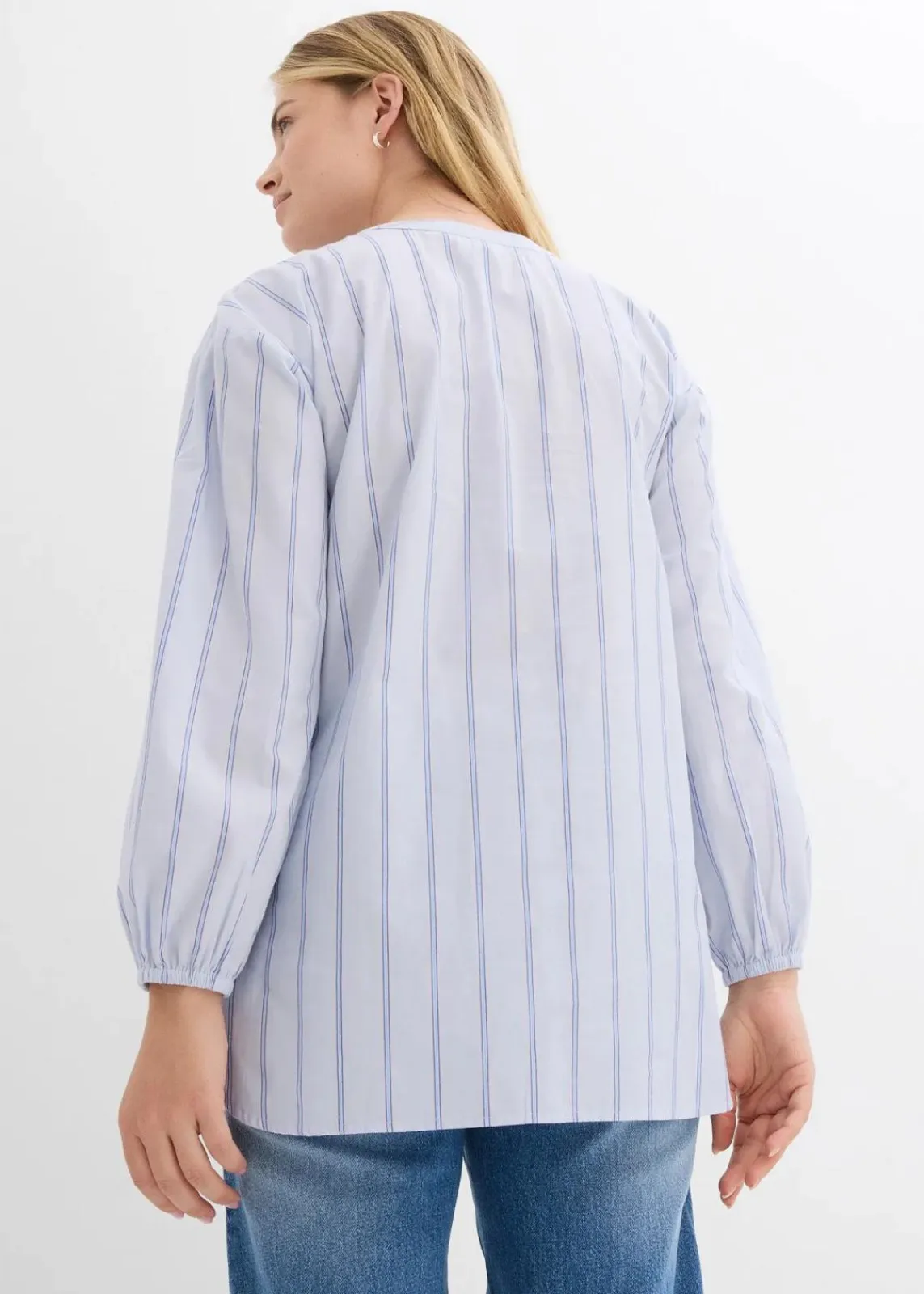 bonprix Blusen & Tuniken|Bekleidung·Jacken & Mäntel^Longbluse aus Baumwollpopeline zartblau längs gestreift