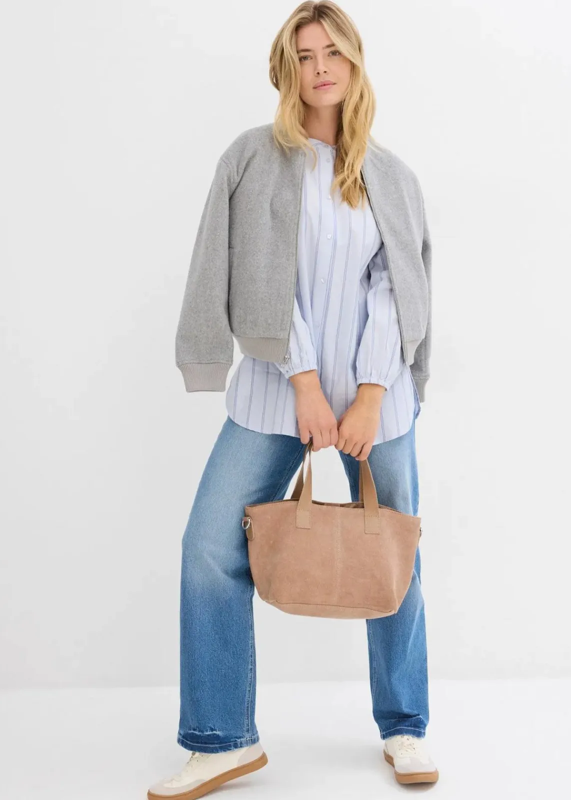 bonprix Blusen & Tuniken|Bekleidung·Jacken & Mäntel^Longbluse aus Baumwollpopeline zartblau längs gestreift