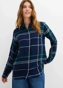 bonprix Bekleidung·Jacken & Mäntel|Blusen & Tuniken^Longbluse aus fließender Viskose dunkelblau kariert