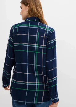 bonprix Bekleidung·Jacken & Mäntel|Blusen & Tuniken^Longbluse aus fließender Viskose dunkelblau kariert