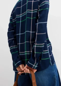 bonprix Bekleidung·Jacken & Mäntel|Blusen & Tuniken^Longbluse aus fließender Viskose dunkelblau kariert