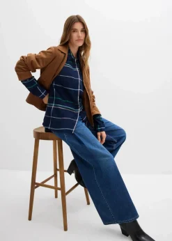 bonprix Bekleidung·Jacken & Mäntel|Blusen & Tuniken^Longbluse aus fließender Viskose dunkelblau kariert