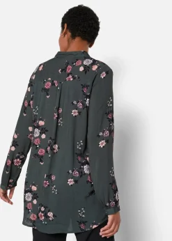 bonprix Blusen & Tuniken|Nachhaltigere Materialien^Longbluse aus fließender Viskose eukalyptusgrün geblümt