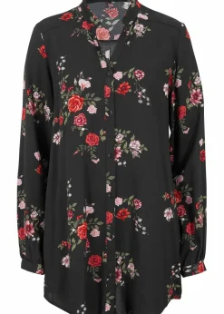 bonprix Bekleidung·Jacken & Mäntel|Nachhaltigere Materialien^Longbluse aus fließender Viskose schwarz geblümt