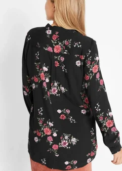 bonprix Bekleidung·Jacken & Mäntel|Nachhaltigere Materialien^Longbluse aus fließender Viskose schwarz geblümt