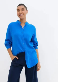 bonprix Blusen & Tuniken|Bekleidung·Jacken & Mäntel^Longbluse aus luftigem Musselin azurblau