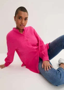 bonprix Blusen & Tuniken|Bekleidung·Jacken & Mäntel^Longbluse aus luftigem Musselin pinklady