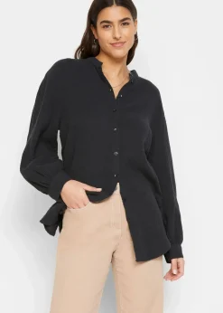 bonprix Bekleidung·Jacken & Mäntel|Blusen & Tuniken^Longbluse aus luftigem Musselin schwarz