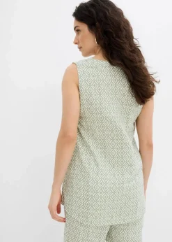 bonprix Blusen & Tuniken|Zweiteiler & Sets^Longbluse aus softer Viskose seegras/wollweiß bedruckt