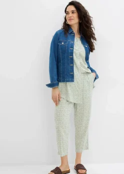 bonprix Blusen & Tuniken|Zweiteiler & Sets^Longbluse aus softer Viskose seegras/wollweiß bedruckt