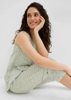 bonprix Blusen & Tuniken|Zweiteiler & Sets^Longbluse aus softer Viskose seegras/wollweiß bedruckt