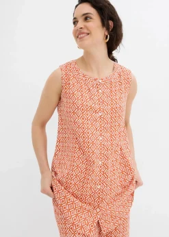 bonprix Bekleidung·Jacken & Mäntel|Zweiteiler & Sets^Longbluse aus softer Viskose zimtrot /wollweiß bedruckt