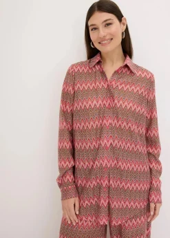 bonprix Zweiteiler & Sets|Blusen & Tuniken^Longbluse in Häkel-Optik pink gemustert