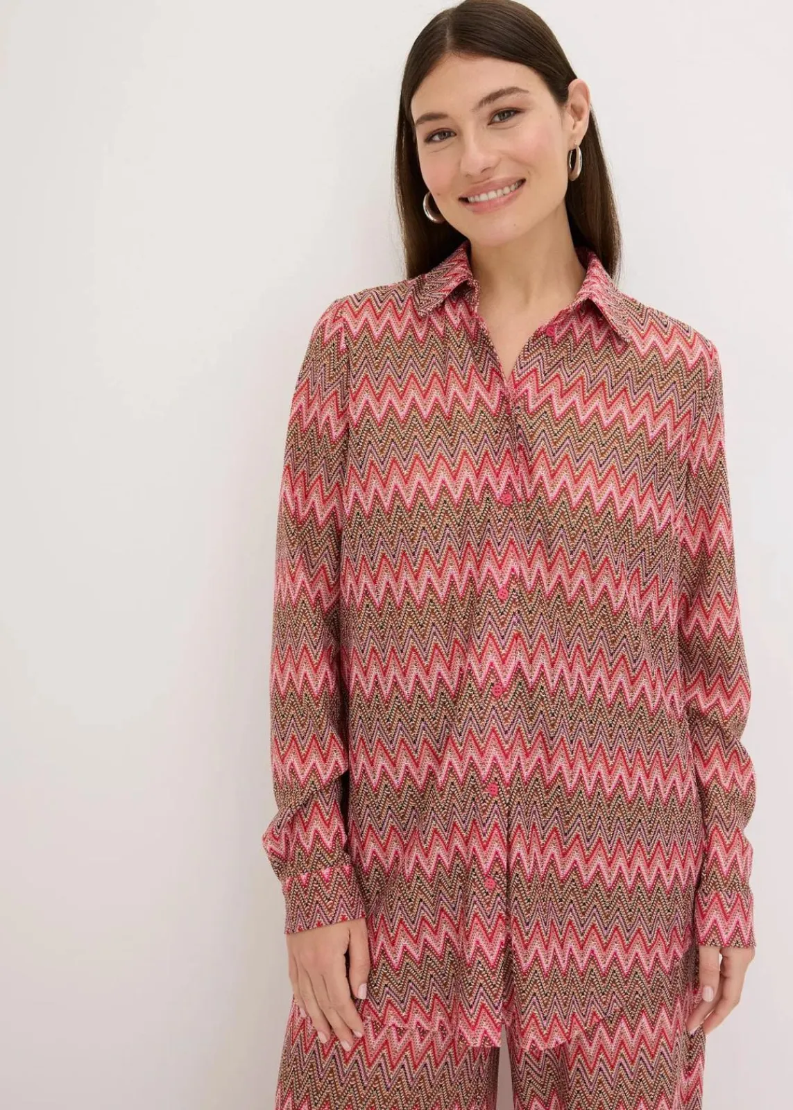 bonprix Zweiteiler & Sets|Blusen & Tuniken^Longbluse in Häkel-Optik pink gemustert