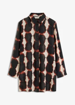 bonprix Zweiteiler & Sets|Blusen & Tuniken^Longbluse mit Batik-Print schwarz/beige bedruckt