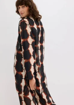 bonprix Zweiteiler & Sets|Blusen & Tuniken^Longbluse mit Batik-Print schwarz/beige bedruckt