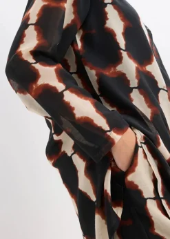 bonprix Zweiteiler & Sets|Blusen & Tuniken^Longbluse mit Batik-Print schwarz/beige bedruckt