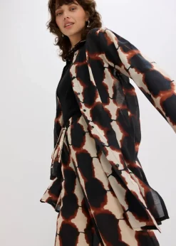 bonprix Zweiteiler & Sets|Blusen & Tuniken^Longbluse mit Batik-Print schwarz/beige bedruckt