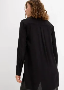 bonprix Bekleidung·Jacken & Mäntel|Nachhaltigere Materialien^Longbluse mit Schlitz aus fließender Viskose schwarz
