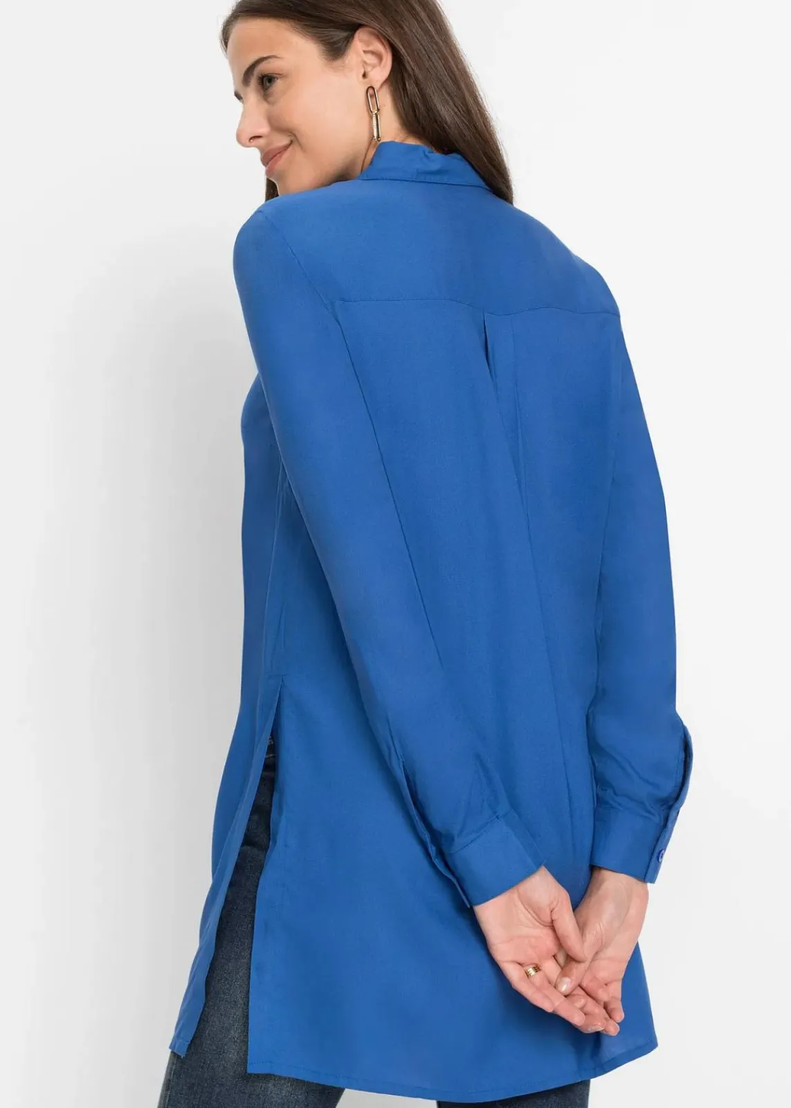bonprix Blusen & Tuniken|Nachhaltigere Materialien^Longbluse mit Schlitz aus fließender Viskose arktikblau