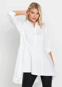 bonprix Blusen & Tuniken|Bekleidung·Jacken & Mäntel^Longbluse mit Volant weiß