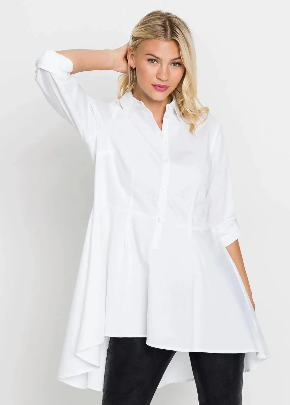 bonprix Blusen & Tuniken|Bekleidung·Jacken & Mäntel^Longbluse mit Volant weiß