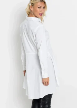bonprix Blusen & Tuniken|Bekleidung·Jacken & Mäntel^Longbluse mit Volant weiß