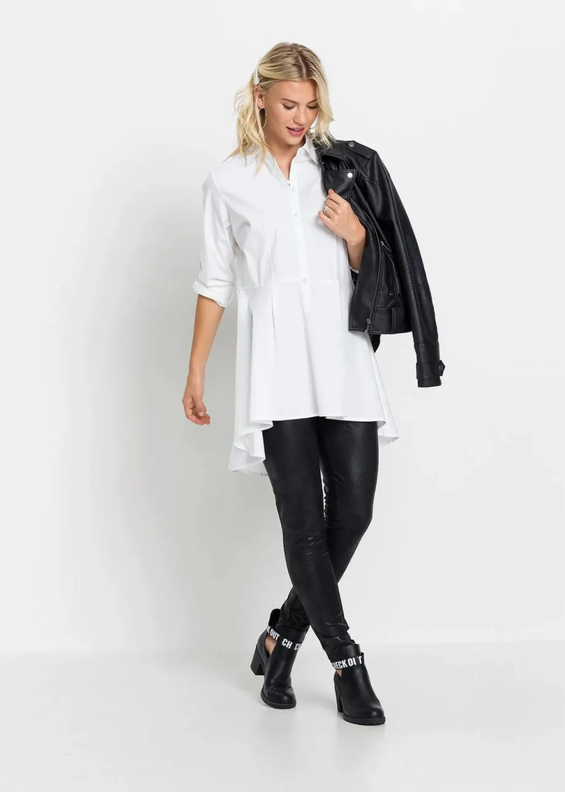 bonprix Blusen & Tuniken|Bekleidung·Jacken & Mäntel^Longbluse mit Volant weiß