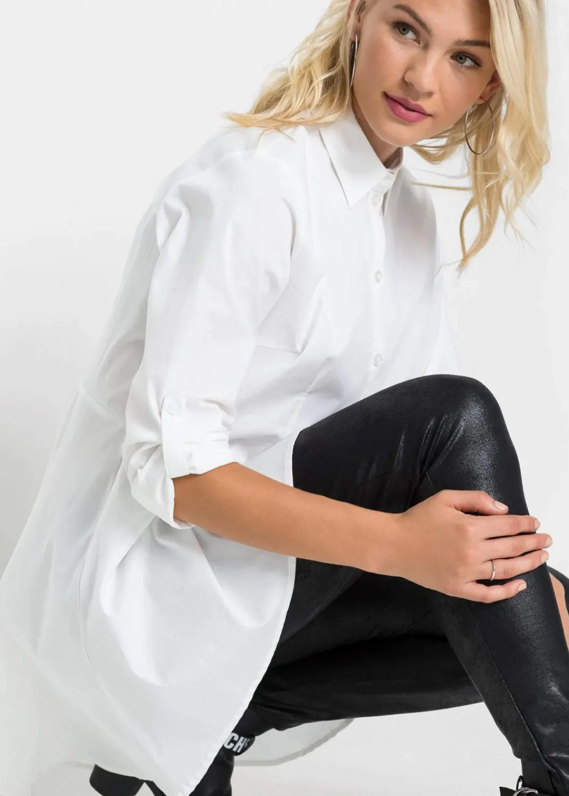 bonprix Blusen & Tuniken|Bekleidung·Jacken & Mäntel^Longbluse mit Volant weiß