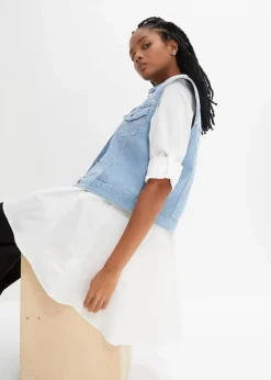 bonprix Blusen & Tuniken|Bekleidung·Jacken & Mäntel^Longbluse mit Volant weiß