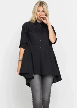 bonprix Bekleidung·Jacken & Mäntel|Blusen & Tuniken^Longbluse mit Volant schwarz