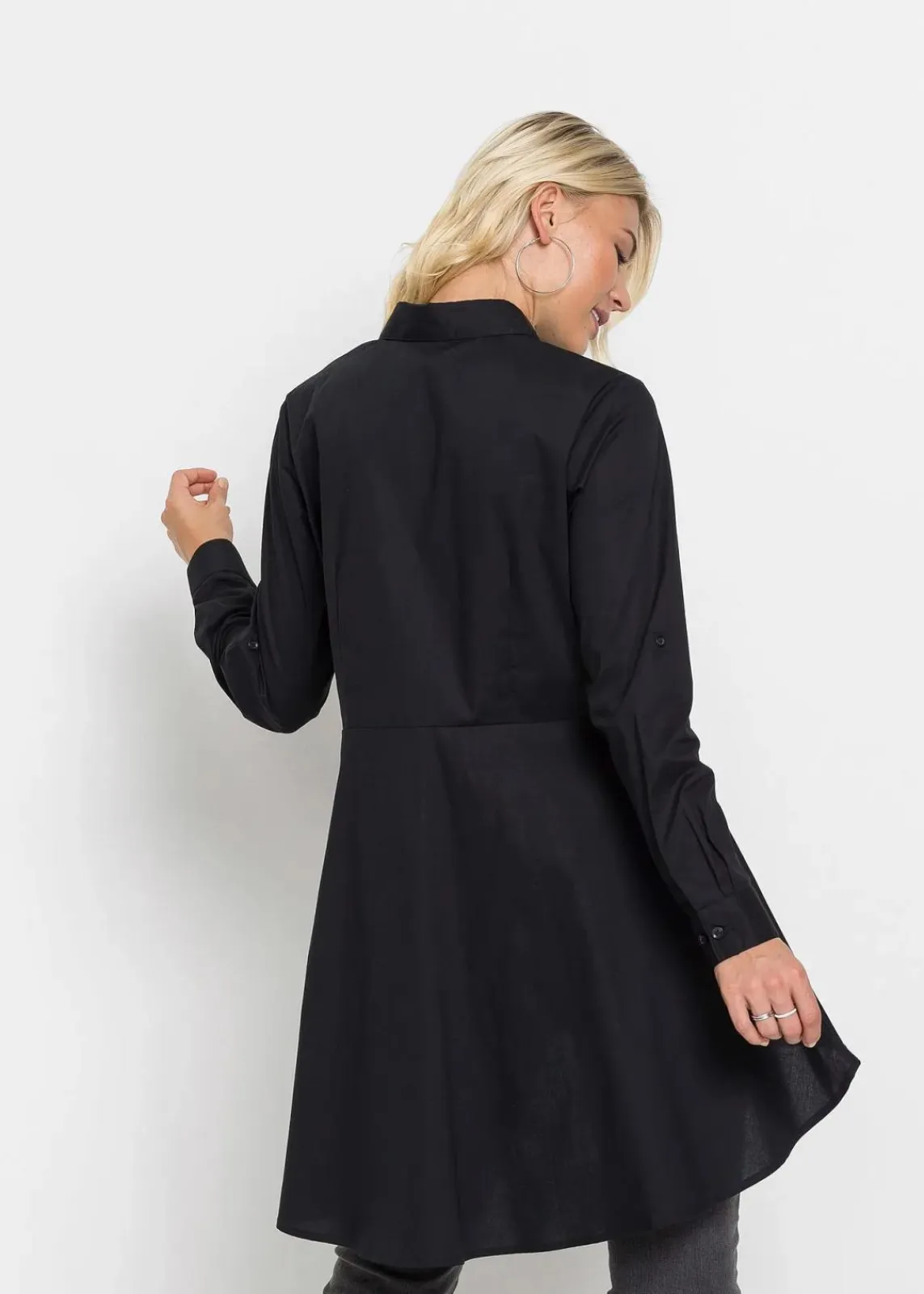 bonprix Bekleidung·Jacken & Mäntel|Blusen & Tuniken^Longbluse mit Volant schwarz