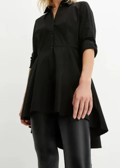 bonprix Bekleidung·Jacken & Mäntel|Blusen & Tuniken^Longbluse mit Volant schwarz