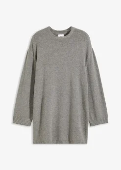 bonprix Bekleidung·Umstandsmode|Strickmode^Long-Feinstrickpullover mit Seitenschlitzen aus Viskose-Mix grau meliert meliert