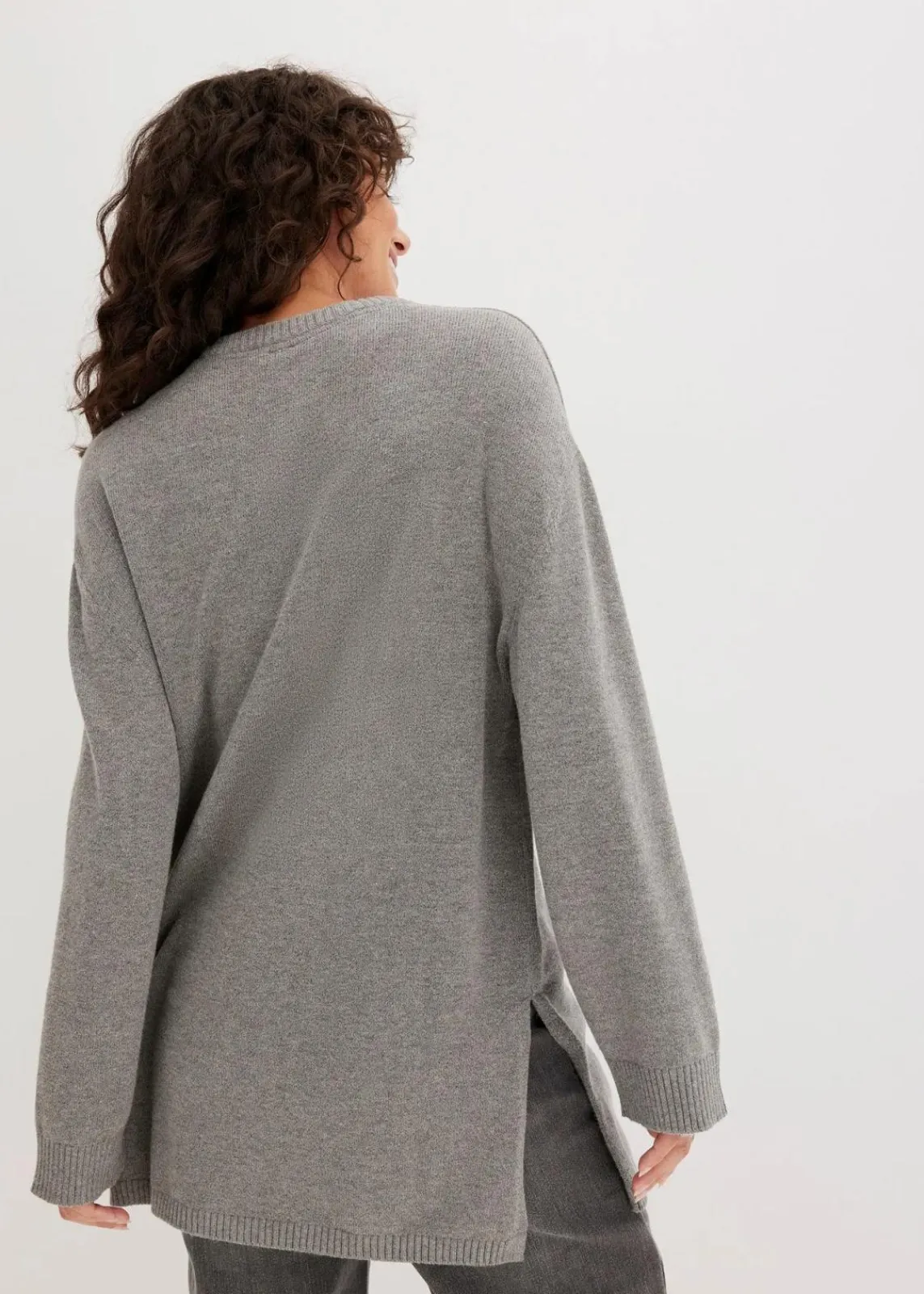 bonprix Bekleidung·Umstandsmode|Strickmode^Long-Feinstrickpullover mit Seitenschlitzen aus Viskose-Mix grau meliert meliert