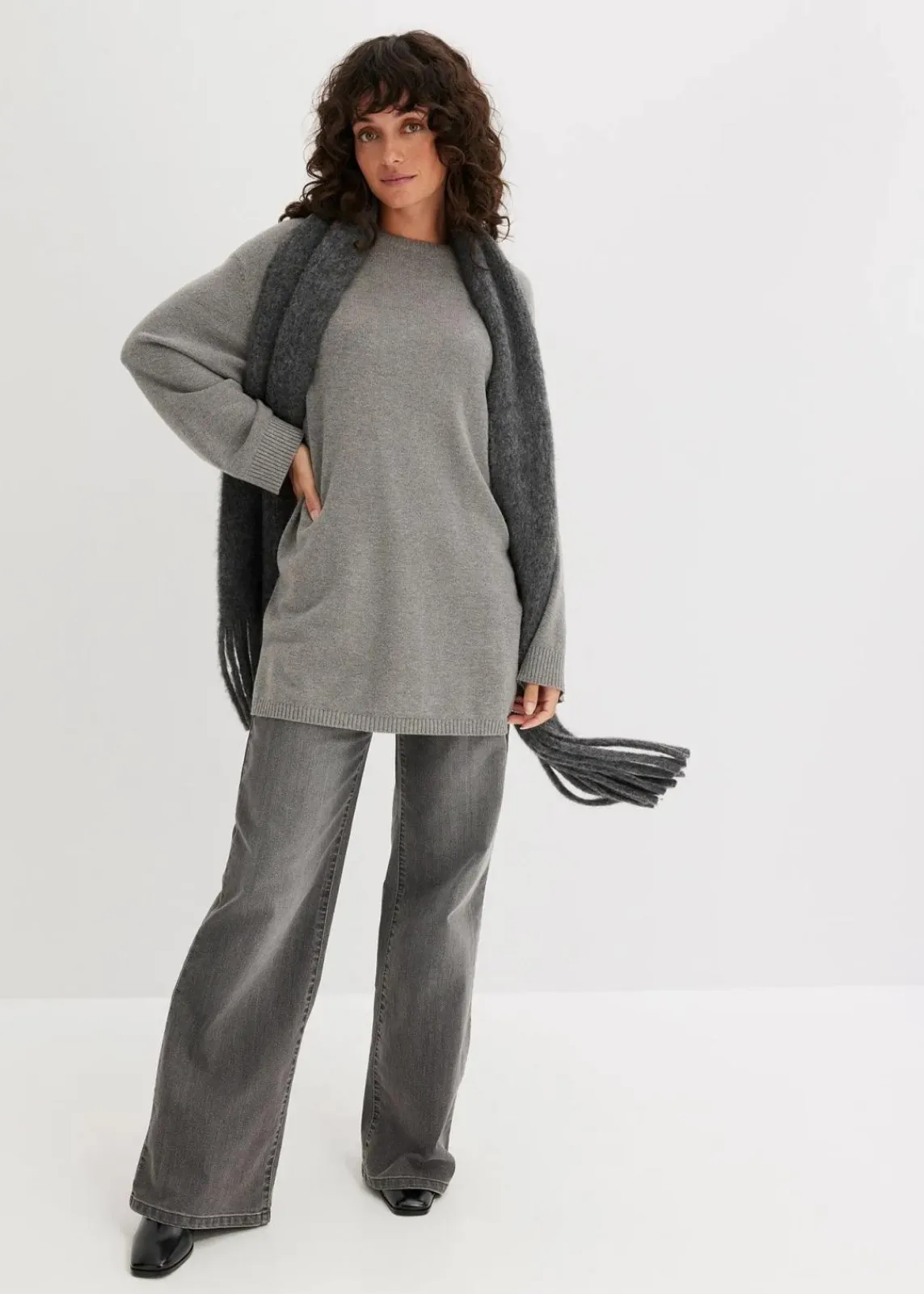 bonprix Bekleidung·Umstandsmode|Strickmode^Long-Feinstrickpullover mit Seitenschlitzen aus Viskose-Mix grau meliert meliert