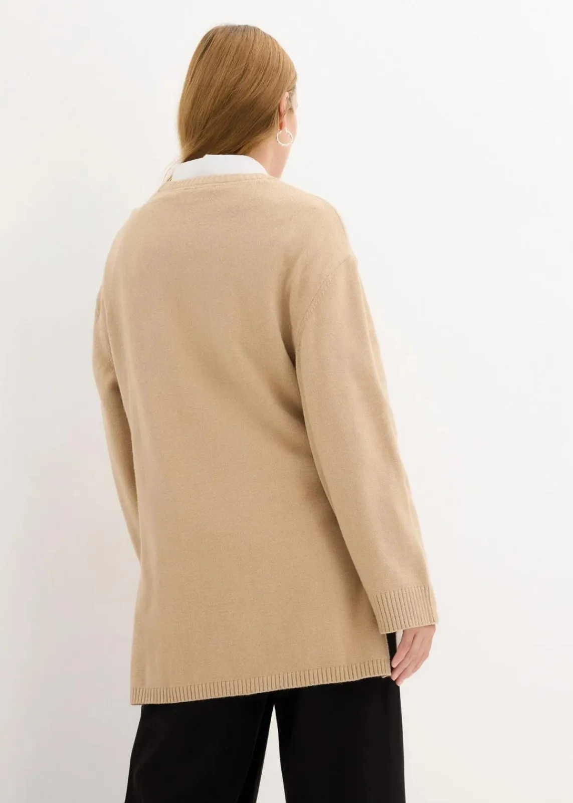 bonprix Pullover & Strickjacken|Bekleidung·Jeans^Long-Feinstrickpullover mit Seitenschlitzen aus Viskose-Mix saharabeige meliert
