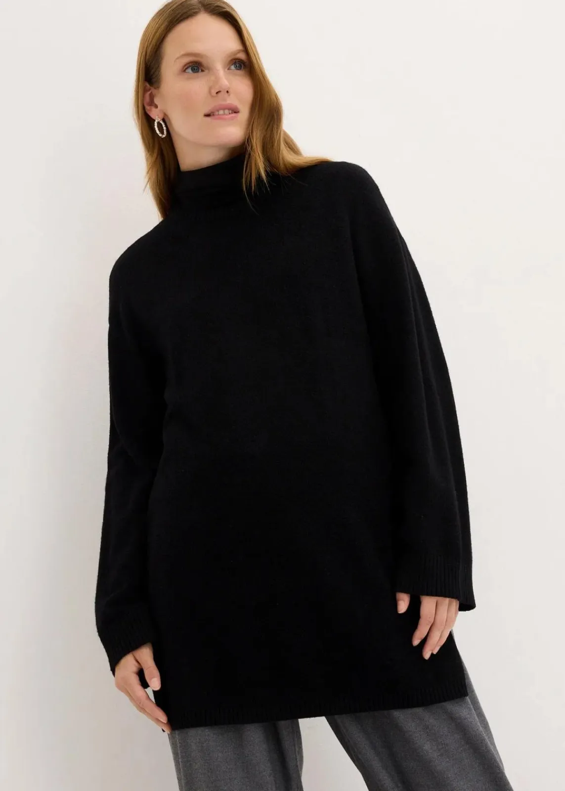 bonprix Bekleidung·Umstandsmode|Strickmode^Long-Feinstrickpullover mit Seitenschlitzen aus Viskose-Mix schwarz